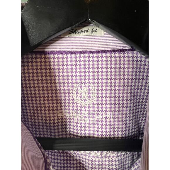 Bugatchi Shaped Fit Button Down Long Sleeve Purple Check Dress Shirt - Picture 3 of 7